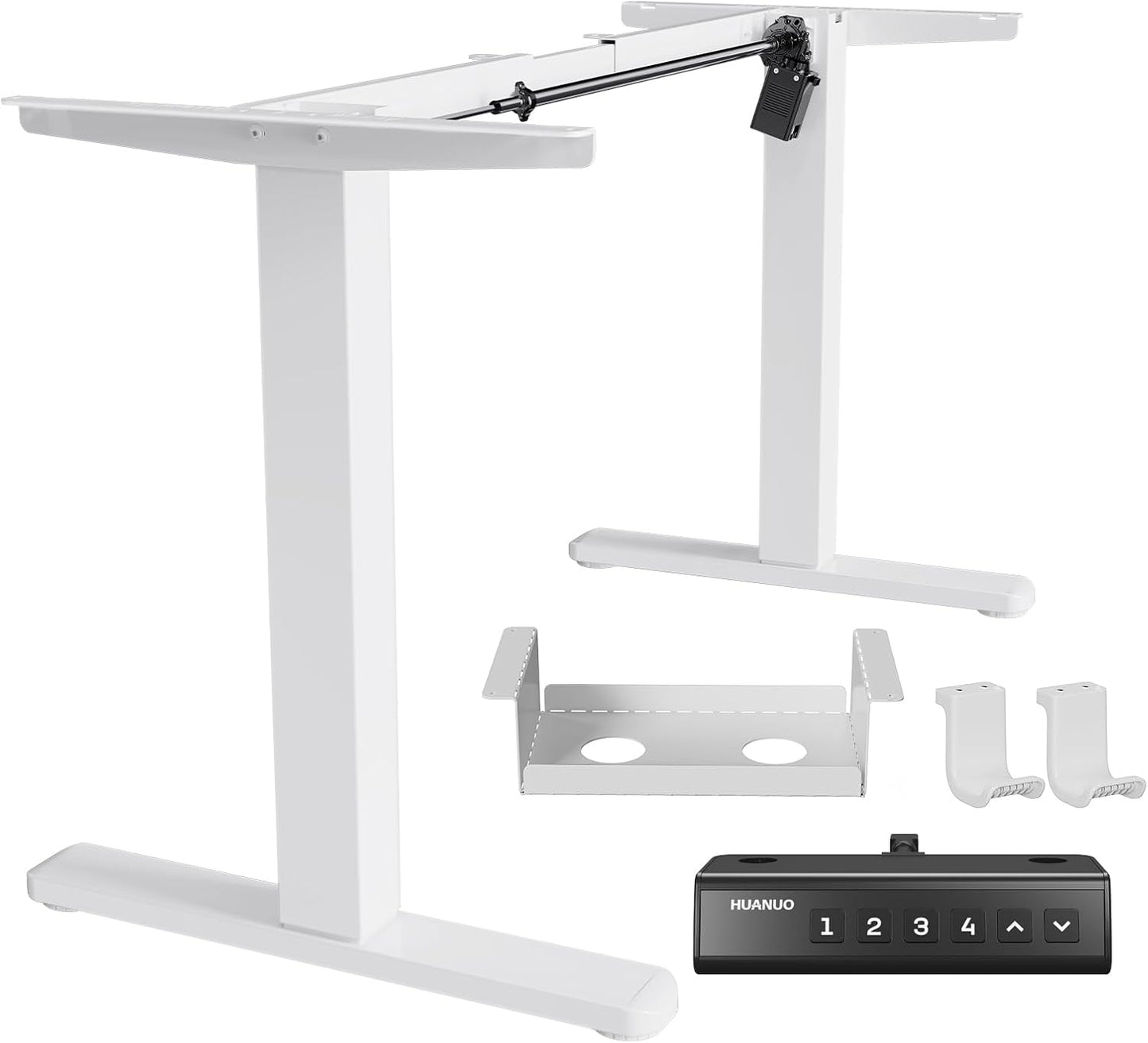 HUANUO Standing Desk Frame with 220lbs Powerful Brushless Motor, Thick T-Shaped Adjustable Desk Legs Made of Automotive-Grade Steel, for Max 75″ x 35″ Desktop, for Home Office, Black Frame Only