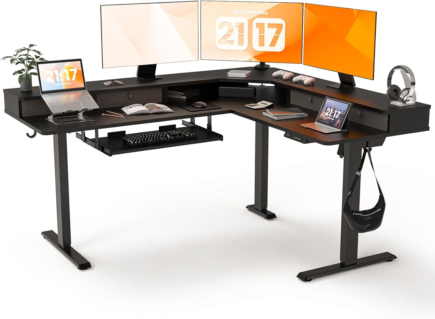 Upgrade Version 63 * 55 inch L Shaped Electric Adjustable Height Standing Desk, Corner Stand Up Desk, Sit Stand Computer L Table for Gaming Office