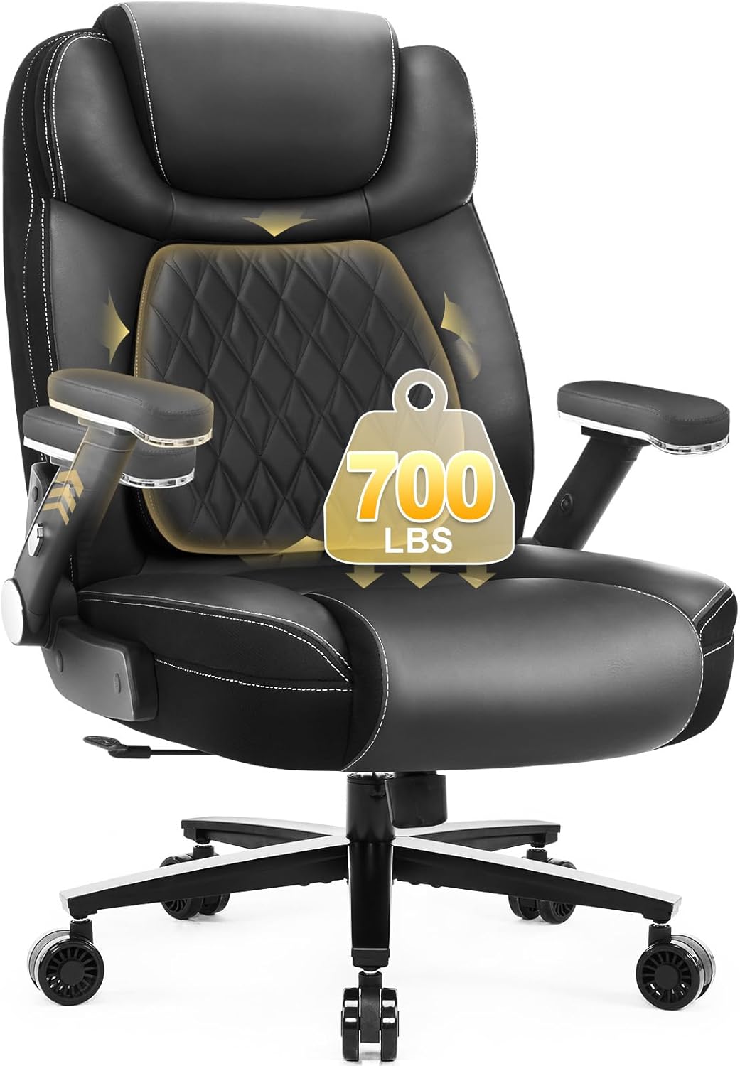 Big and Tall Office Chair 650lbs,Heavy Duty Office Chairs with Dual Rubber Wheels,Extra Wide Desk Chair,Adjustable Ergonomic Lumbar Support,High Back Rocking Computer Chair for Heavy People