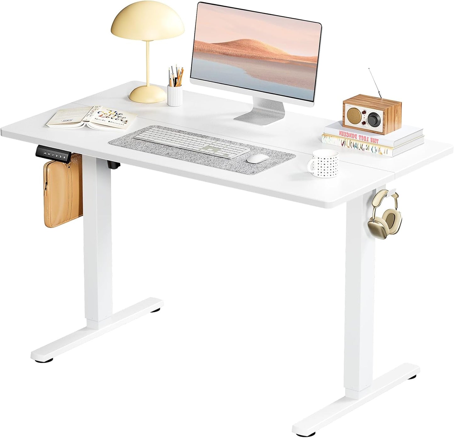 SMUG Standing Desk, Adjustable Height Electric Sit Stand Up Down Computer Table, 55x24 Inch Ergonomic Rising Modern Lift Motorized Gaming Desktop Workstation for Work Home Office - White