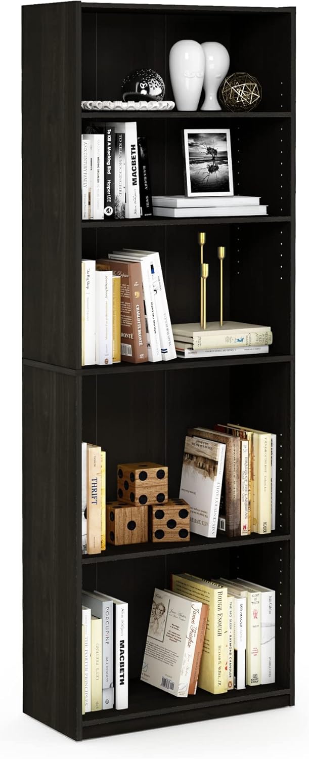FURINNO JAYA Simply Home 5-Shelf Bookcase, 5-Tier, Black