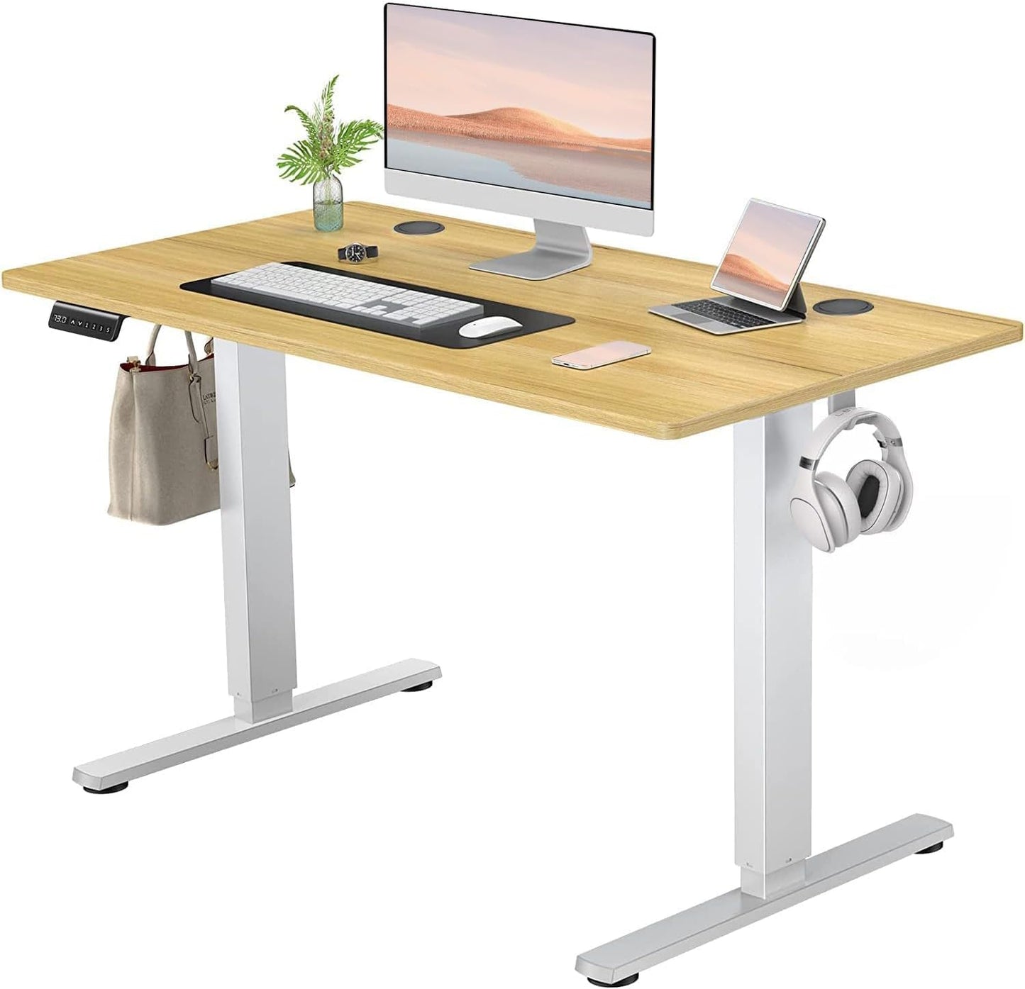 SMUG Standing Desk, Adjustable Height Electric Sit Stand Up Down Computer Table, 55x24 Inch Ergonomic Rising Modern Lift Motorized Gaming Desktop Workstation for Work Home Office - White