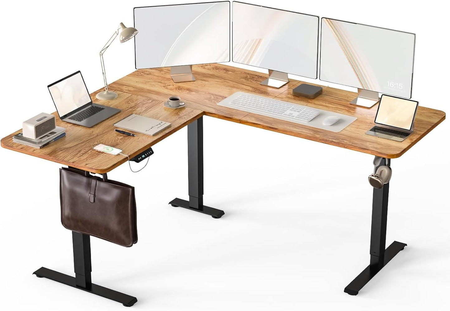 Upgrade Version 63 * 55 inch L Shaped Electric Adjustable Height Standing Desk, Corner Stand Up Desk, Sit Stand Computer L Table for Gaming Office
