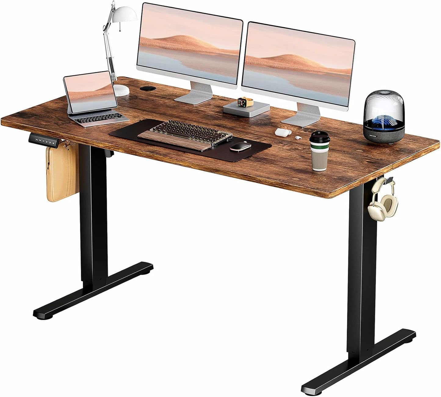 SMUG Standing Desk, Adjustable Height Electric Sit Stand Up Down Computer Table, 55x24 Inch Ergonomic Rising Modern Lift Motorized Gaming Desktop Workstation for Work Home Office - White