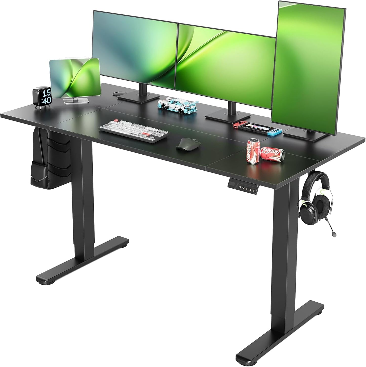 Seang Electric Standing Desk Adjustable Height, 40 x 24 Inch Sit Stand Desk with T-Shaped Frame, 3 Memory Presets & Cable Management for Home Office Computer Workstation, Black Frame/Black Top