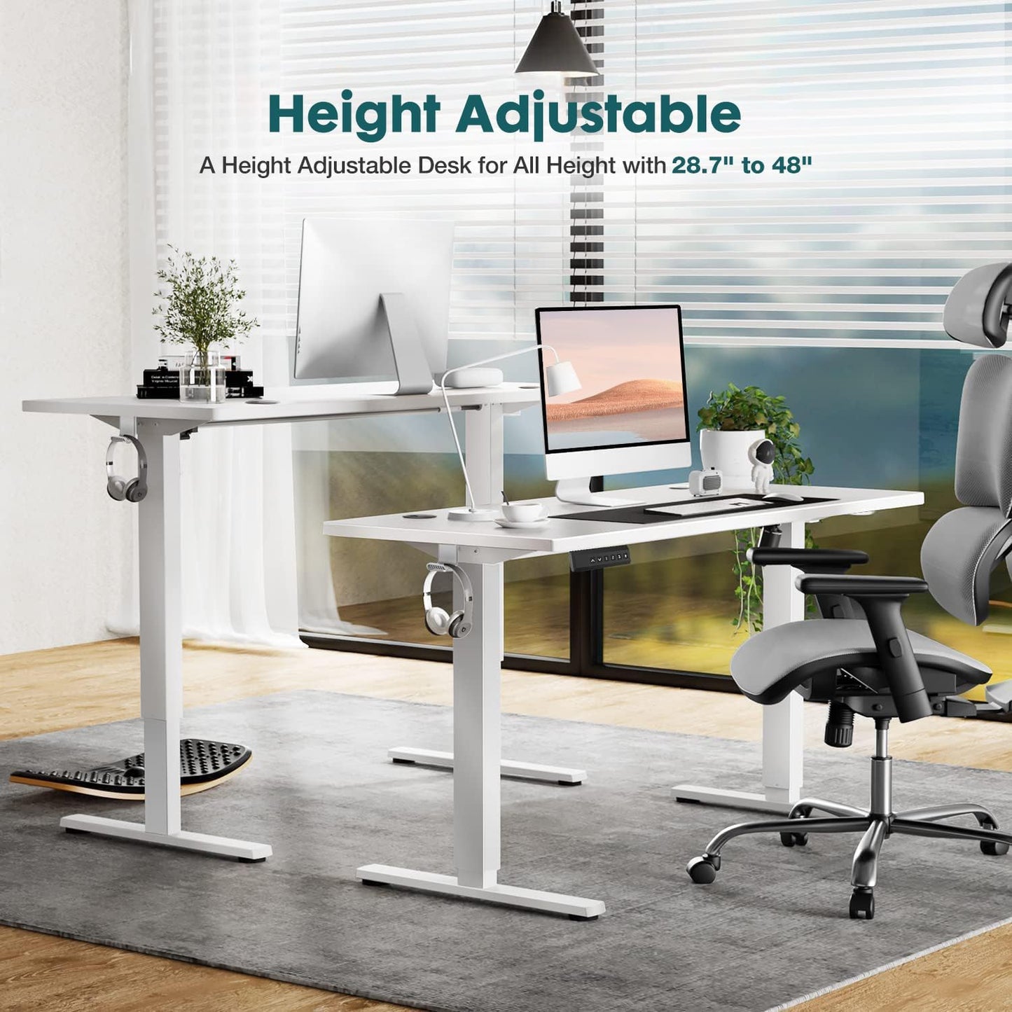 SMUG Standing Desk, Adjustable Height Electric Sit Stand Up Down Computer Table, 55x24 Inch Ergonomic Rising Modern Lift Motorized Gaming Desktop Workstation for Work Home Office - White