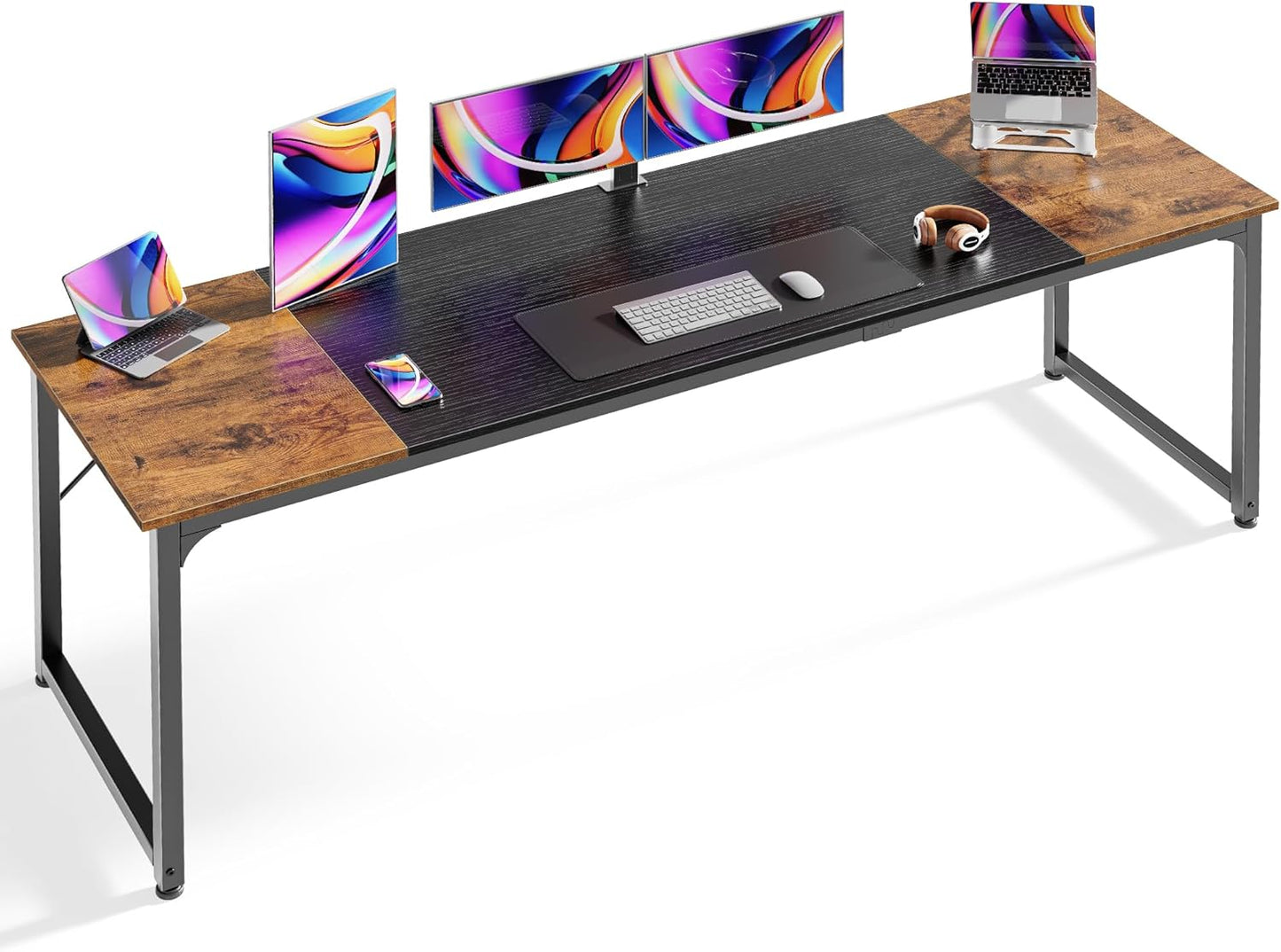 Huuger Computer Desk, 63 Inch Office Desk, Gaming Desk Writing Desk, Work Desk for Home Office, Study, Modern Simple Desk, Large Legroom, Metal Frame, Rustic Brown and Black