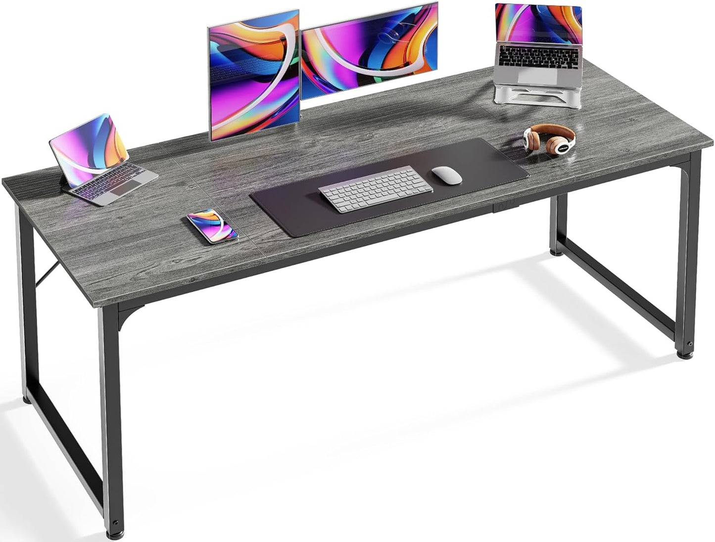 Huuger Computer Desk, 63 Inch Office Desk, Gaming Desk Writing Desk, Work Desk for Home Office, Study, Modern Simple Desk, Large Legroom, Metal Frame, Rustic Brown and Black