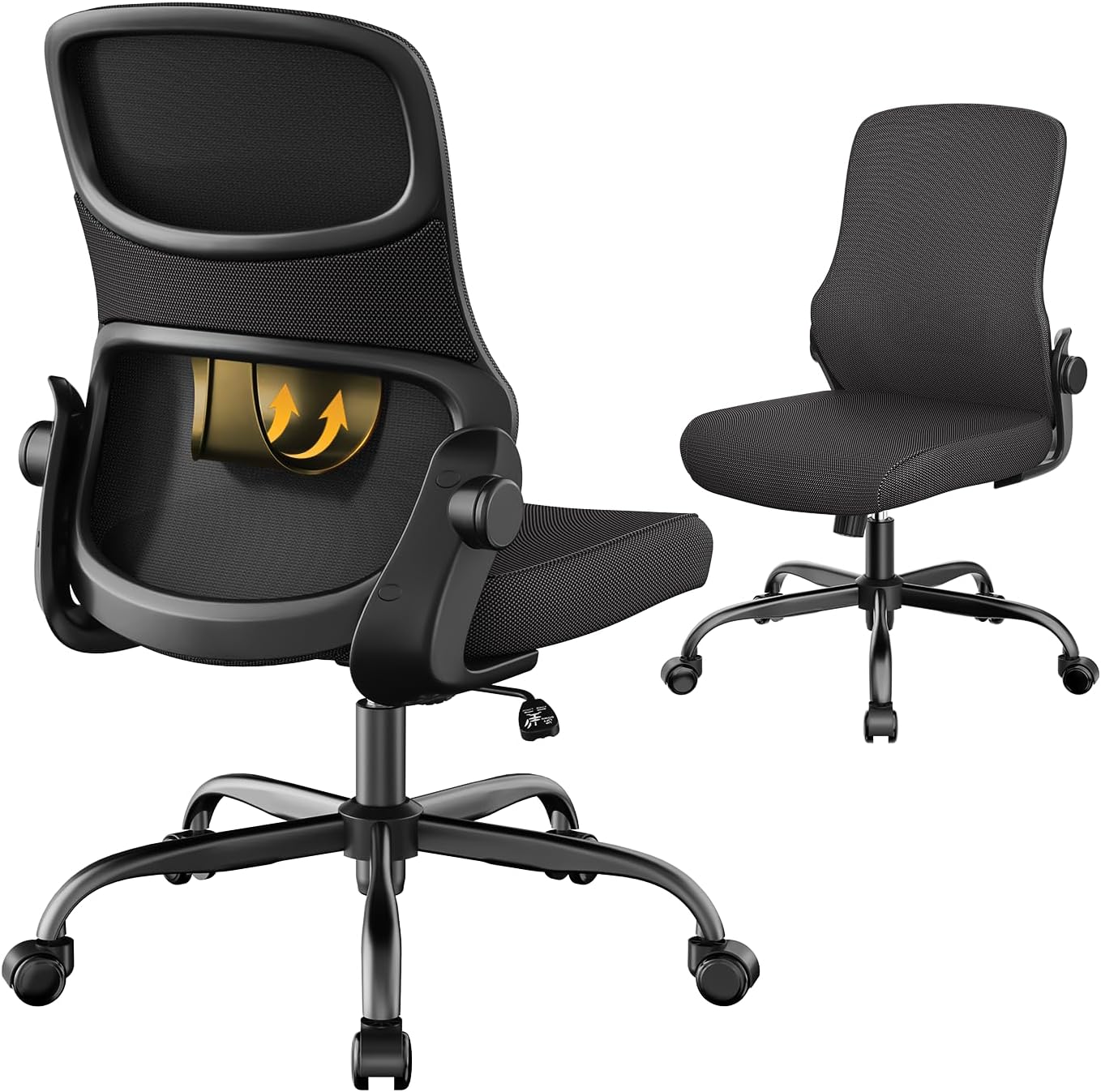 Office Chair, Mesh Ergonomic Desk Chairs, Lumbar Support, Adjustable Height, Flip-up Armrests, Swivel Function and Smooth-Rolling Wheels for Home, Office and Gaming (Gray)