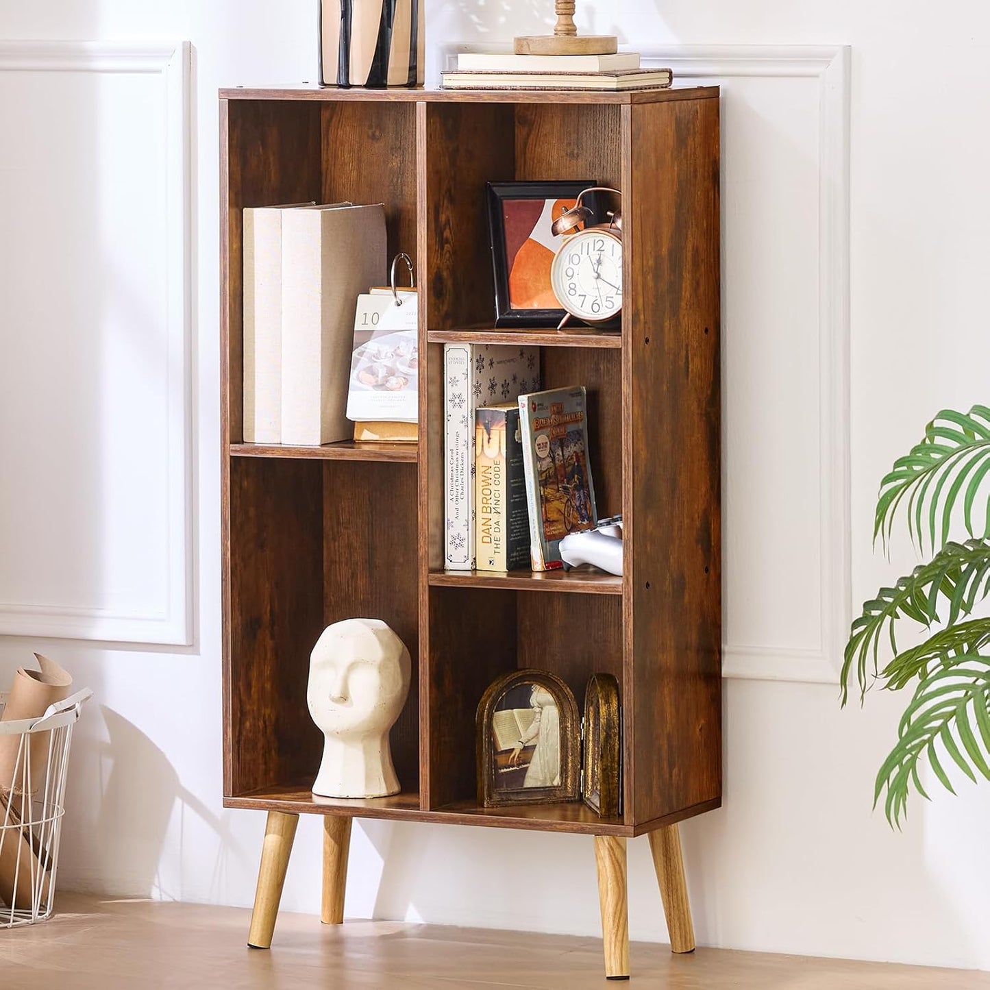 LEYAOYAO Cube Bookshelf 3 Tier Mid-Century Rustic Brown Modern Bookcase with Legs,Retro Wood Bookshelves Storage Organizer Shelf,Freestanding Open Book Shelves for Bedroom,Living Room,Office
