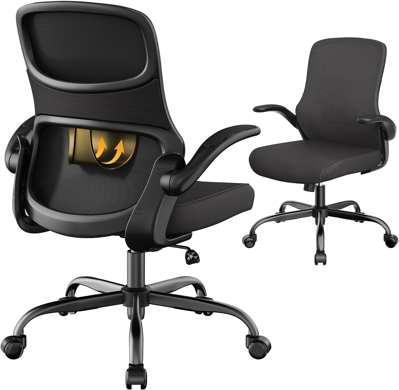 Office Chair, Mesh Ergonomic Desk Chairs, Lumbar Support, Adjustable Height, Flip-up Armrests, Swivel Function and Smooth-Rolling Wheels for Home, Office and Gaming (Gray)