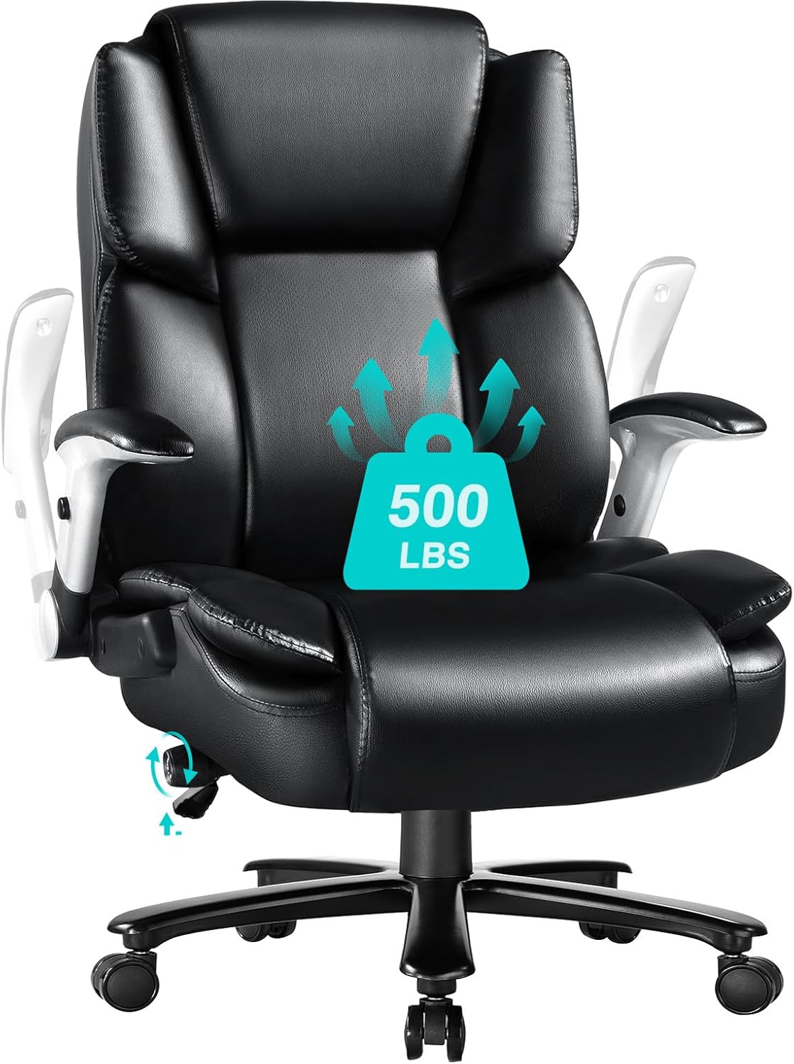 500lbs Big and Tall Office Chair, Heavy Duty Office Chair for Heavy People, High Back Executive Desk Chair with Adjustable Lumbar Support, Quiet Rubber Wheel