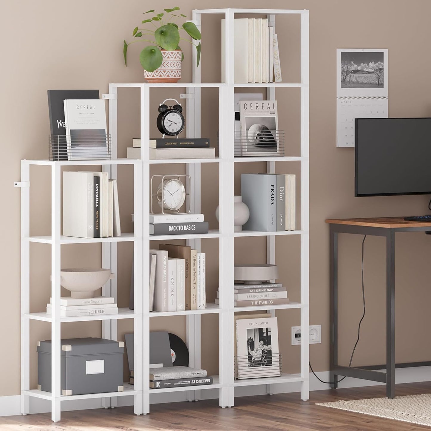 TUTOTAK Bookshelf, 6-Tier Tall Book Shelf, Narrow Bookcase for Small Space, DIY Stackable Bookshelf, for Living Room, Office, Study, Entryway, Industrial, White BS01BW006