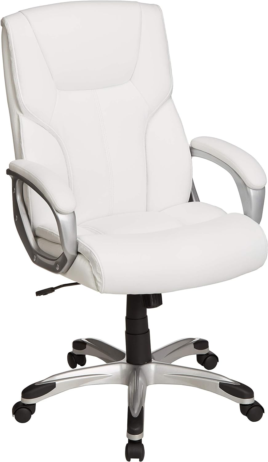Amazon Basics Executive High Back Office Desk Chair, Adjustable Height, Tilt, Swivel, One Size, Brown/Gold