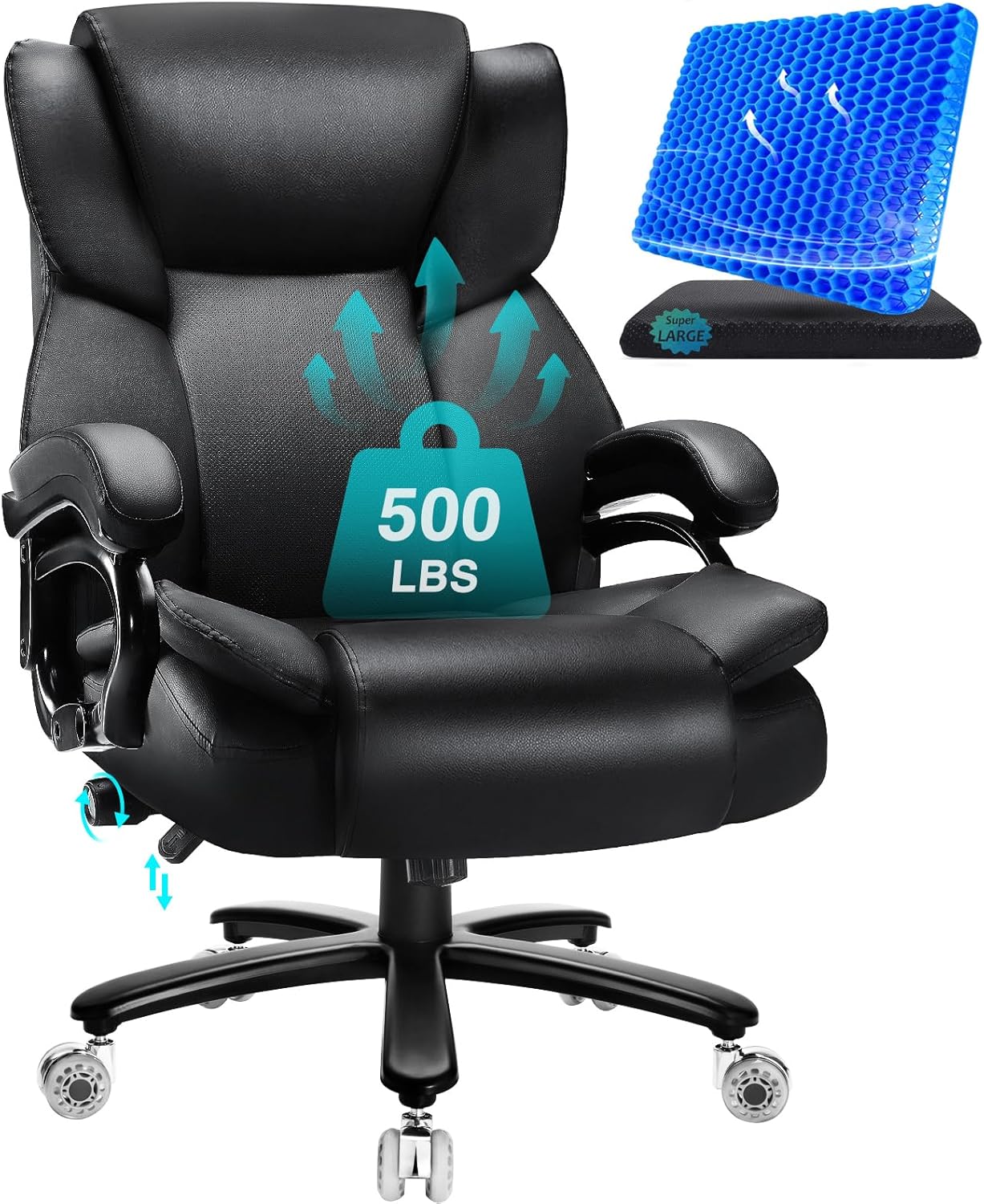 500lbs Big and Tall Office Chair, Heavy Duty Office Chair for Heavy People, High Back Executive Desk Chair with Adjustable Lumbar Support, Quiet Rubber Wheel