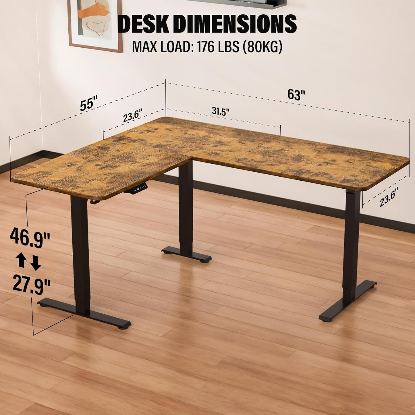 Upgrade Version 63 * 55 inch L Shaped Electric Adjustable Height Standing Desk, Corner Stand Up Desk, Sit Stand Computer L Table for Gaming Office