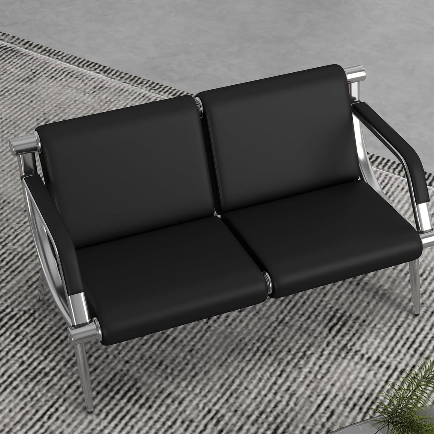 Kinpaw Waiting Room Chairs Reception Bench - Leather Office Chair with Padded Arms & Backrest, Heavy Duty, Black Comfy Conference Room Chairs for Meeting Conference, Office