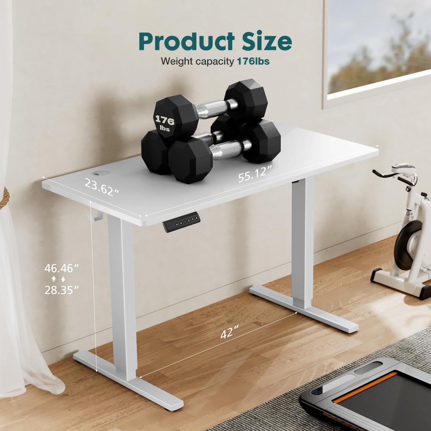 SMUG Standing Desk, Adjustable Height Electric Sit Stand Up Down Computer Table, 55x24 Inch Ergonomic Rising Modern Lift Motorized Gaming Desktop Workstation for Work Home Office - White