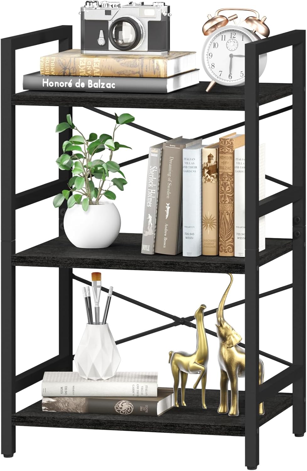 Yoobure 4 Tier Bookshelf - Small Book Shelf Industrial Bookcase, Narrow Book Case Book Storage Organizer for CD/Movie/Book, Bookshelves for Bedroom Office Living Room Berry Brown