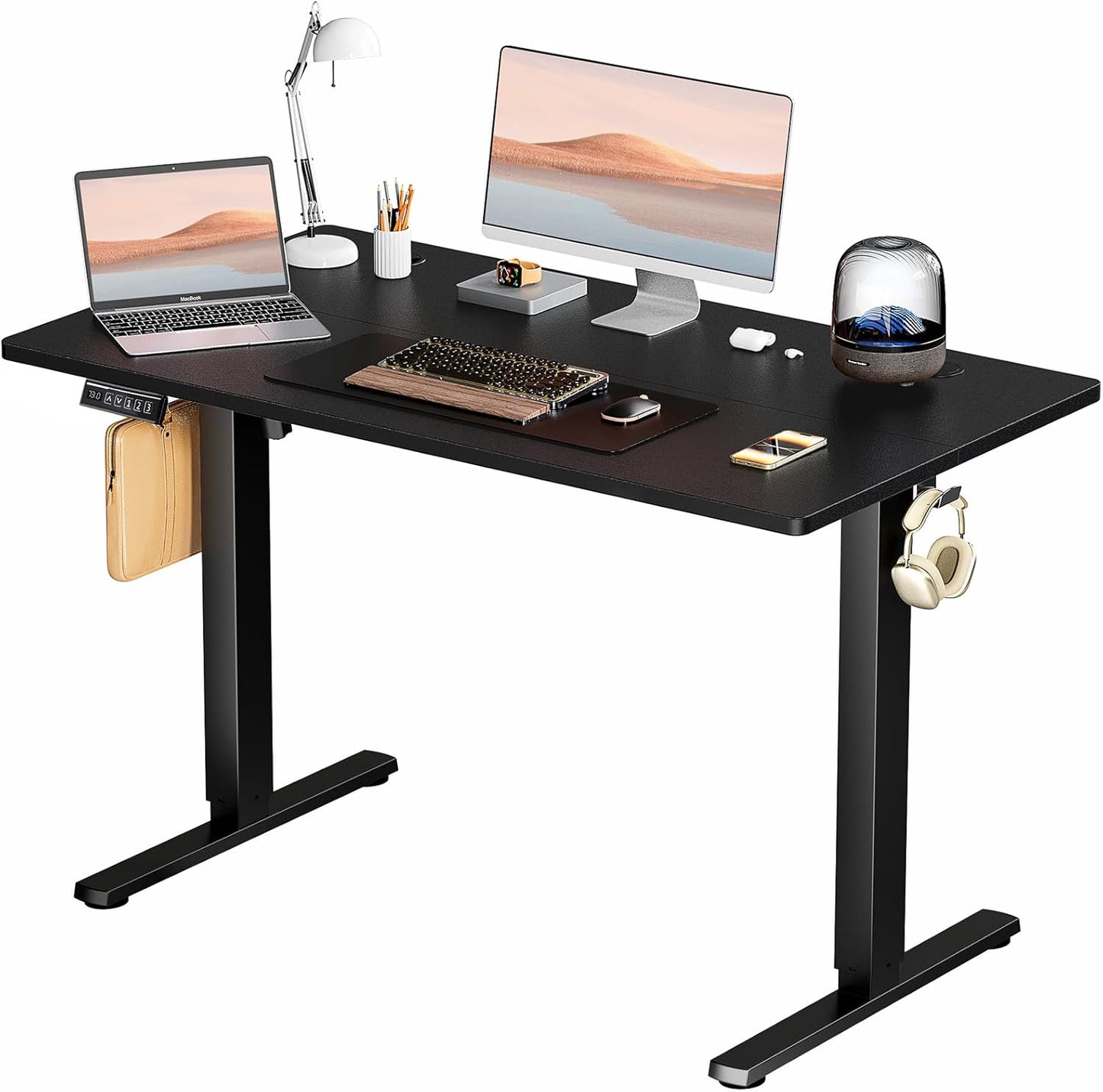 SMUG Standing Desk, Adjustable Height Electric Sit Stand Up Down Computer Table, 55x24 Inch Ergonomic Rising Modern Lift Motorized Gaming Desktop Workstation for Work Home Office - White