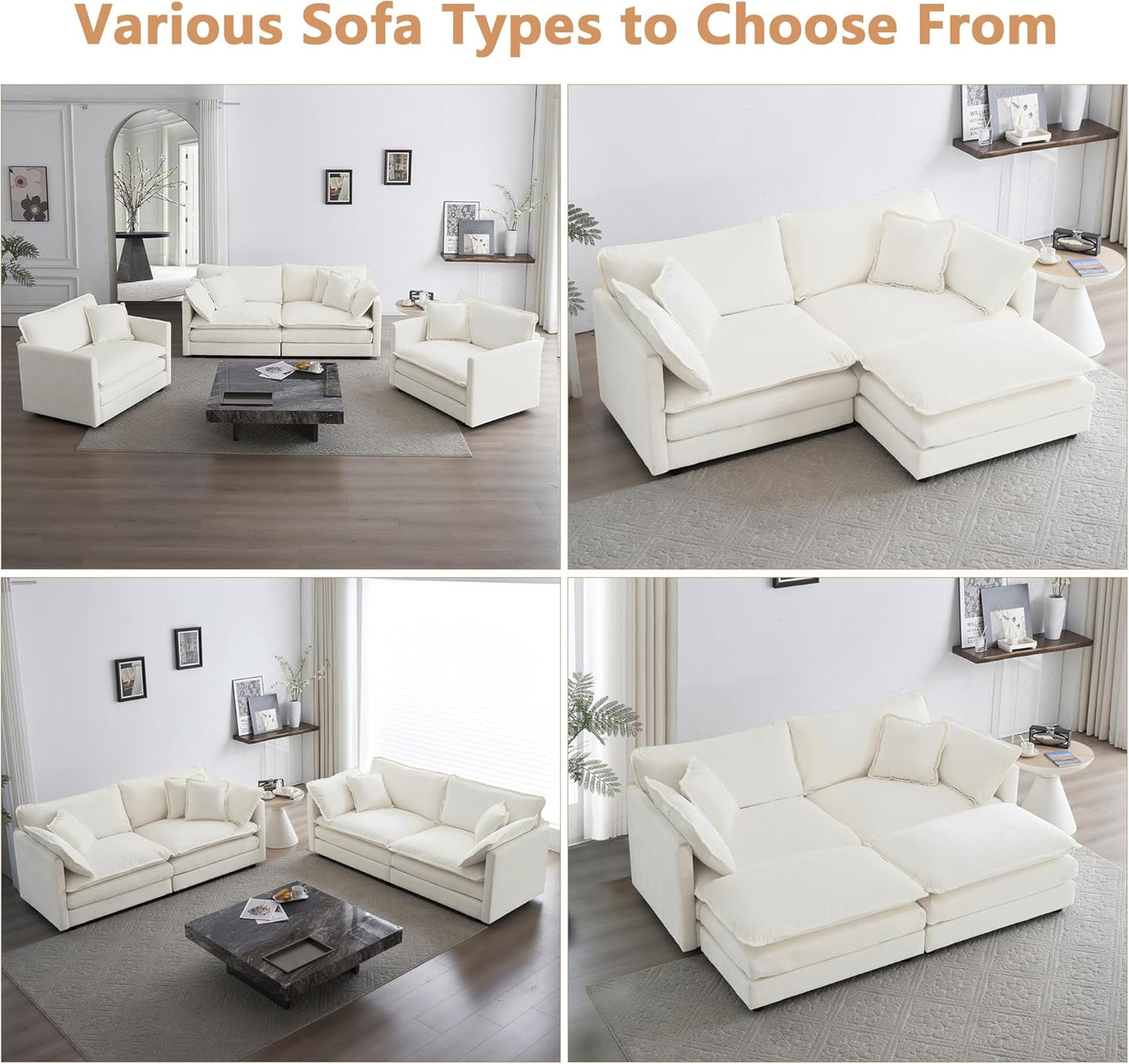 mikibama Luxury Loveseat Sofa Couch, 76" Modern Chenille Deep 2-Seater Cloud Couch with 2 Armrest Pillows and 2 Toss Pillows, Love Seat for Living Room Bedroom Office Apartment, Beige