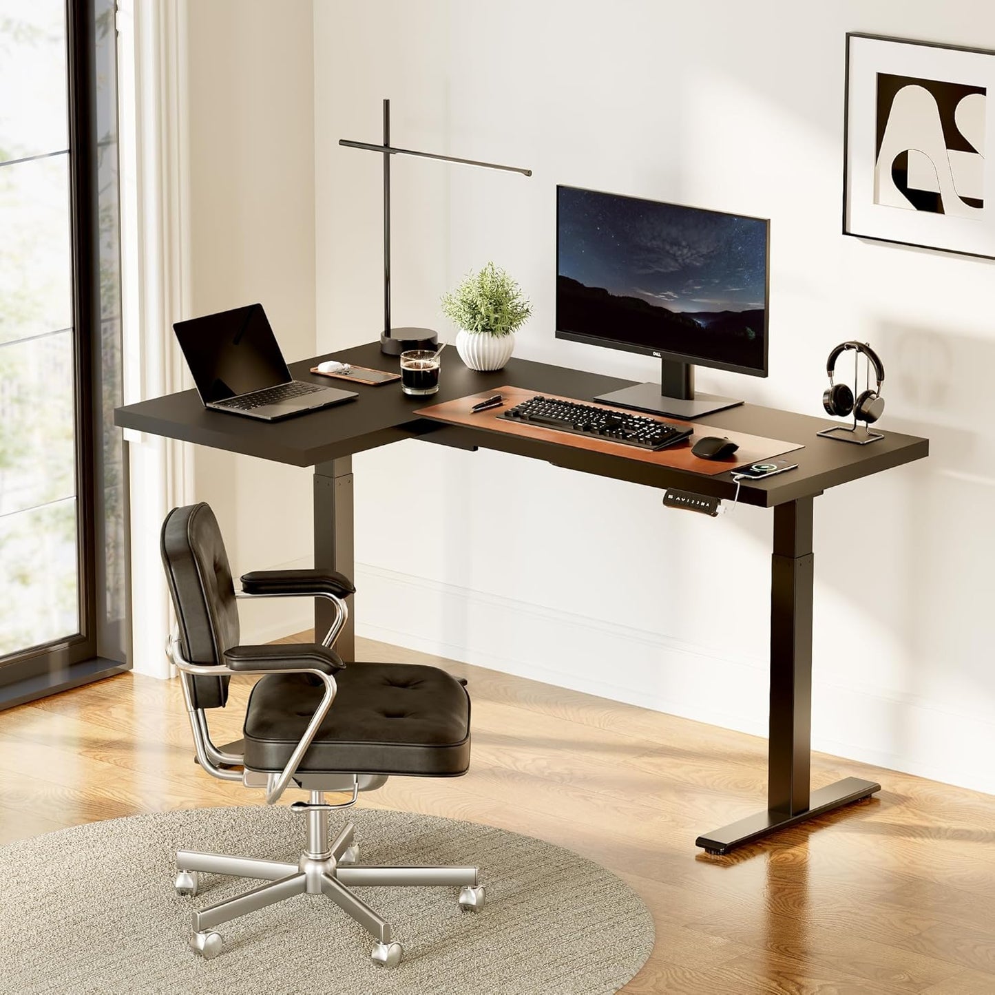 SANODESK 71-Inch Large Dual Motor L-Shaped Electric Height Adjustable Standing Desk - Reversible Panel - White Top/White Frame - Ideal for Gaming, Home Office or Computer Workstation
