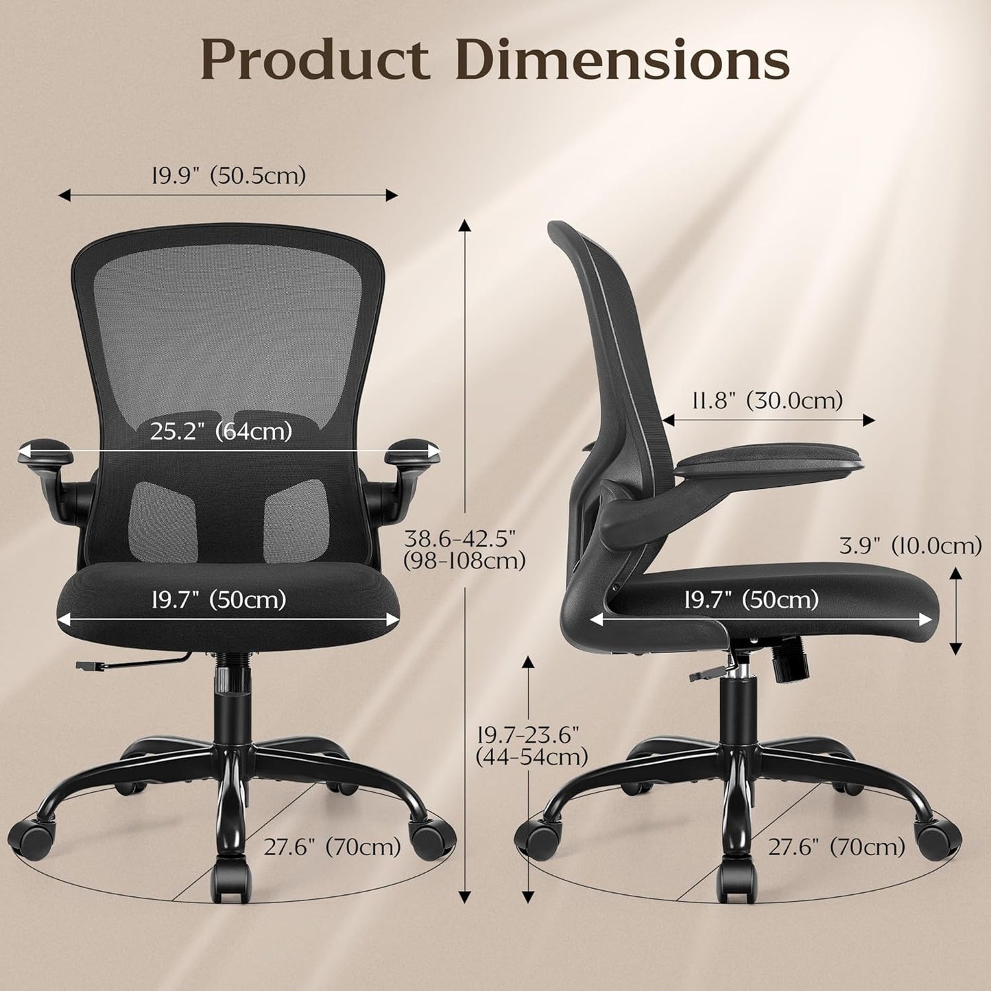 FelixKing Office Desk Chairs, Ergonomic PC Desk Chair with Wheels, Adjustable Lumbar Support and Height, Swivel Computer Chair with Flip-up Armrests, Ergo Mesh Backrest for Working (Black)