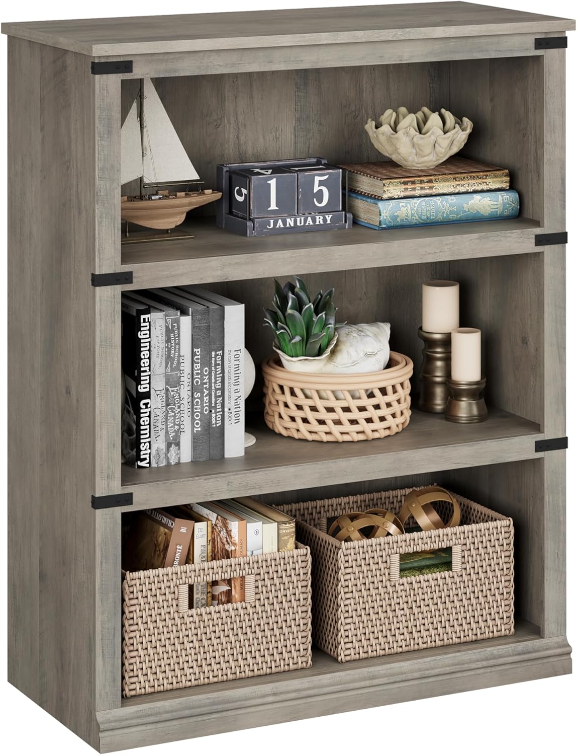 IDEALHOUSE 5 Tier Bookcase, Farmhouse Book Shelf with Storage, 71" Tall Book Case Wooden 5 Shelf Bookcase for Home Office, Living Room, Bed Room (Vintage, 67.4" H x 31.5" W x 12.8" D)