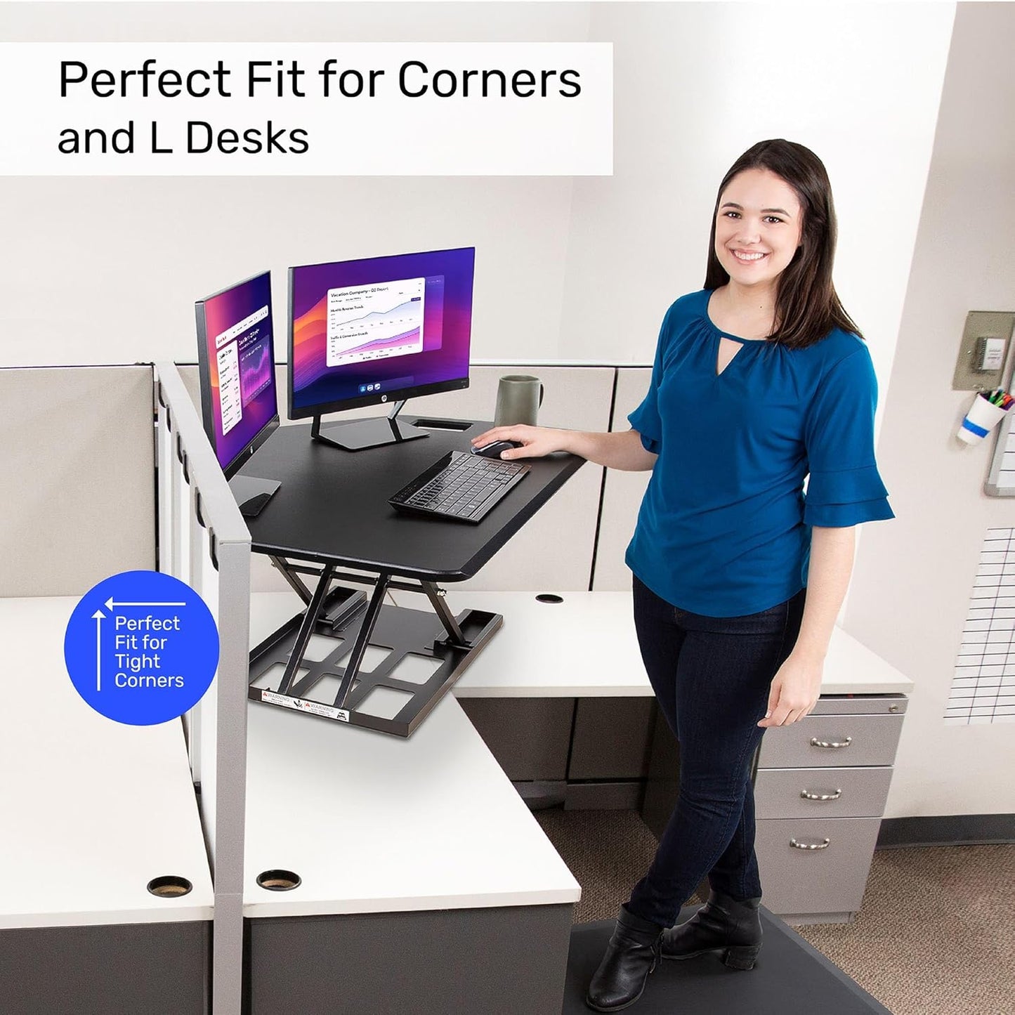 X-Elite Pro 40" Corner Standing Desk Converter with Pneumatic Lift | Adjustable Sit to Stand Riser, L-Shaped Desks & Cubicles | Fully Assembled Computer Workstation (Matte Black)