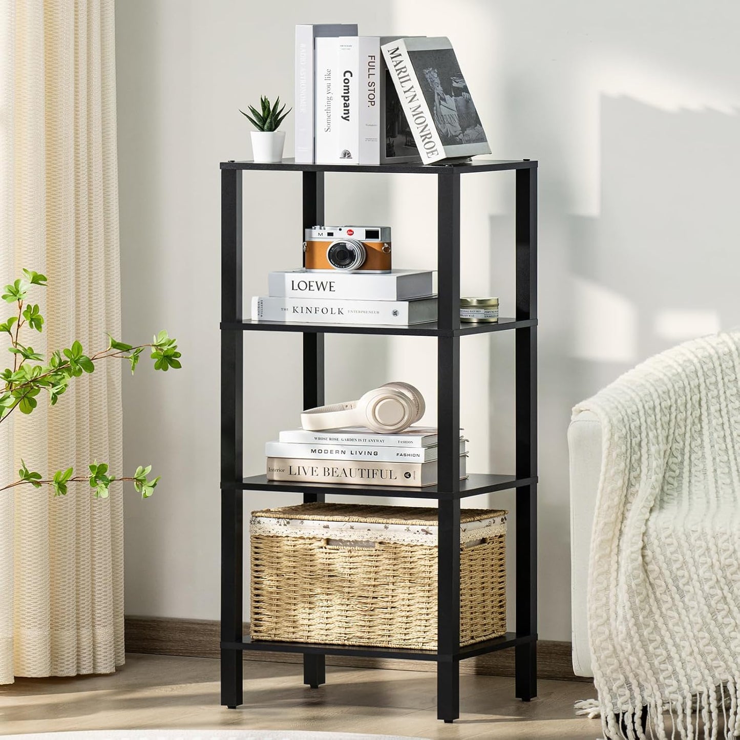 54in Tall Bookshelf 5-Tier Small Narrow Bookcase, Skinny Book Shelf for Small Space, Farmhouse Slim Shelf with Storage, Wood Freestanding Display Thin Bookshelves for Living Room, Office, White
