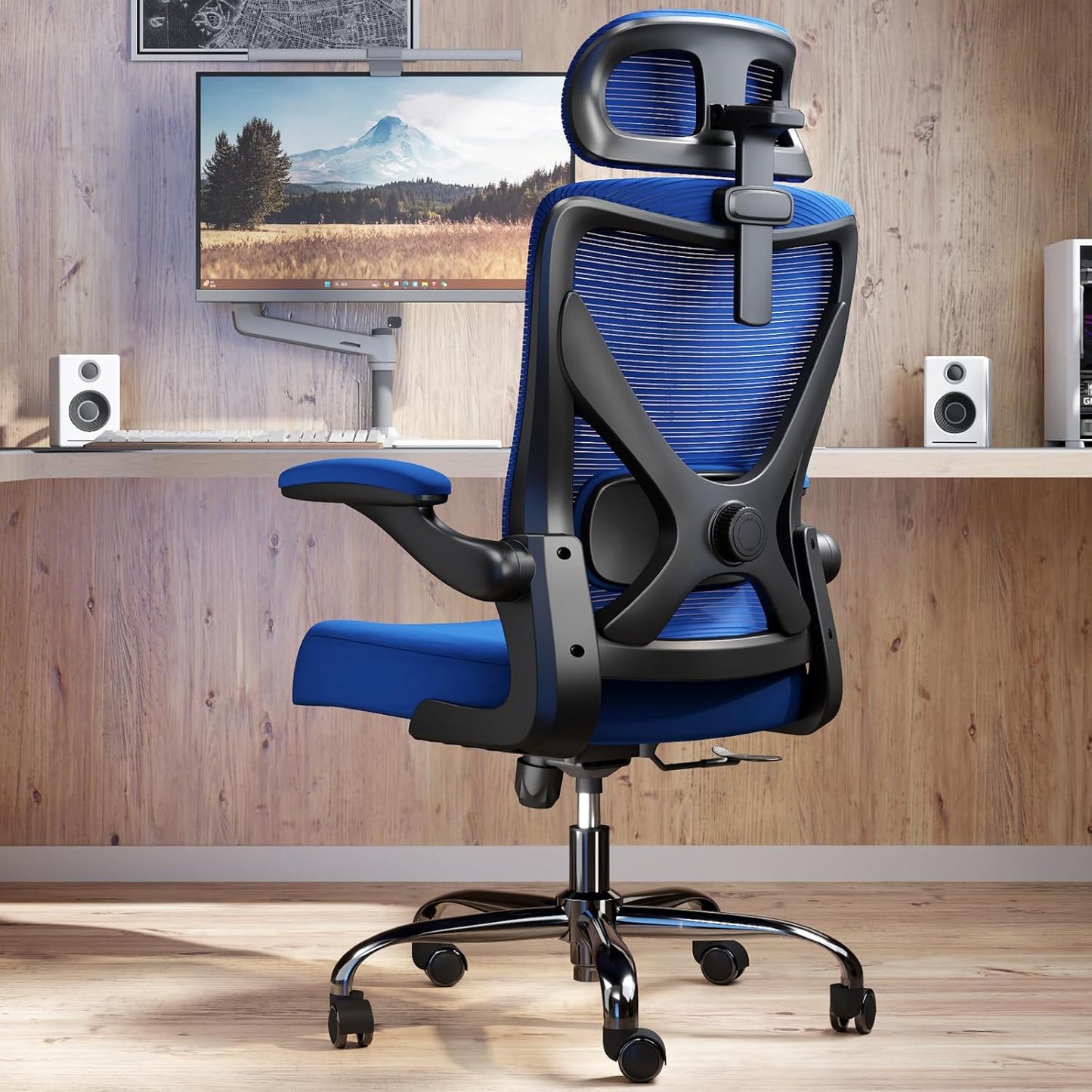 Ergonomic Office Chair - X-Shaped Computer Desk Chair Comfy, Gaming Chair, Office Chair with Lumbar Support, Mesh Office Chairs with Headrests, Desk Chair for Long Hours (White Beige)