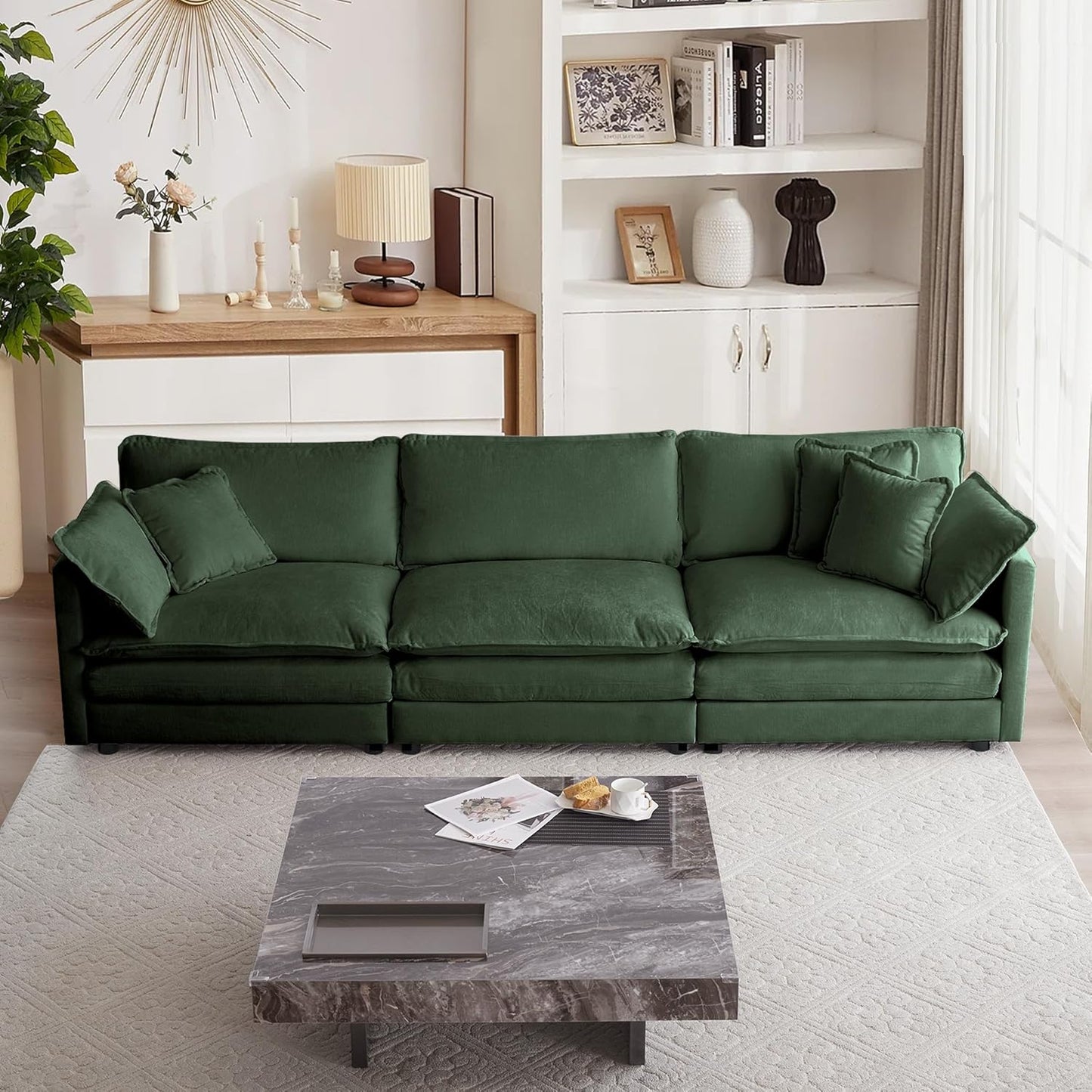 mikibama Luxury Loveseat Sofa Couch, 76" Modern Chenille Deep 2-Seater Cloud Couch with 2 Armrest Pillows and 2 Toss Pillows, Love Seat for Living Room Bedroom Office Apartment, Beige