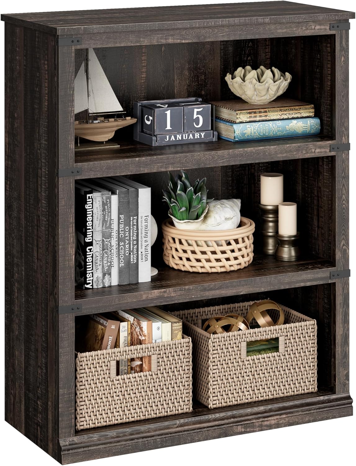 IDEALHOUSE 5 Tier Bookcase, Farmhouse Book Shelf with Storage, 71" Tall Book Case Wooden 5 Shelf Bookcase for Home Office, Living Room, Bed Room (Vintage, 67.4" H x 31.5" W x 12.8" D)