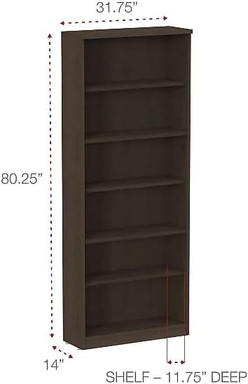 Alera ALE Valencia Series Bookcase, Six-Shelf, 31 3/4w x 14d x 80 3/8h, Espresso