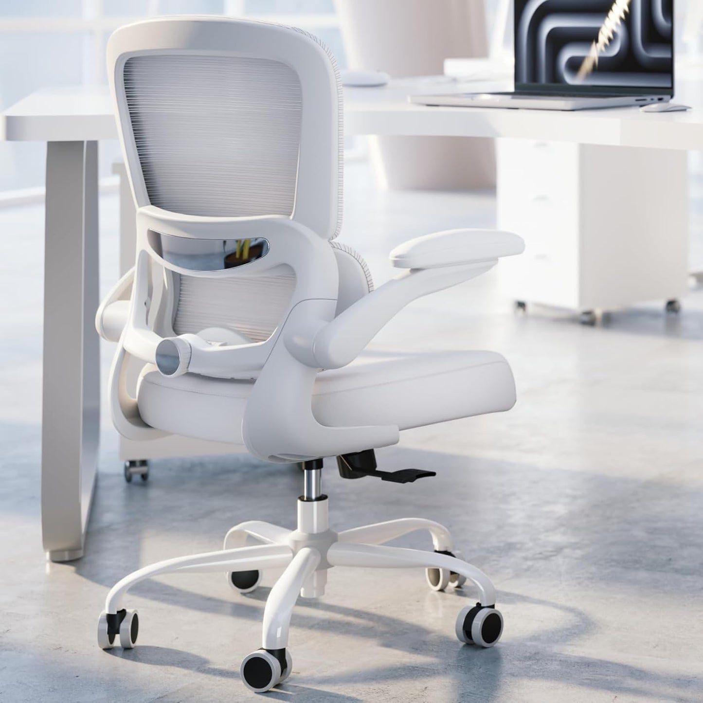 TRALT Office Chair - Ergonomic Desk Chair with Adjustable Lumbar Support, Mesh Computer Chair, Executive Chairs for Home Office Comfortable Lumbar Support (White+Black)