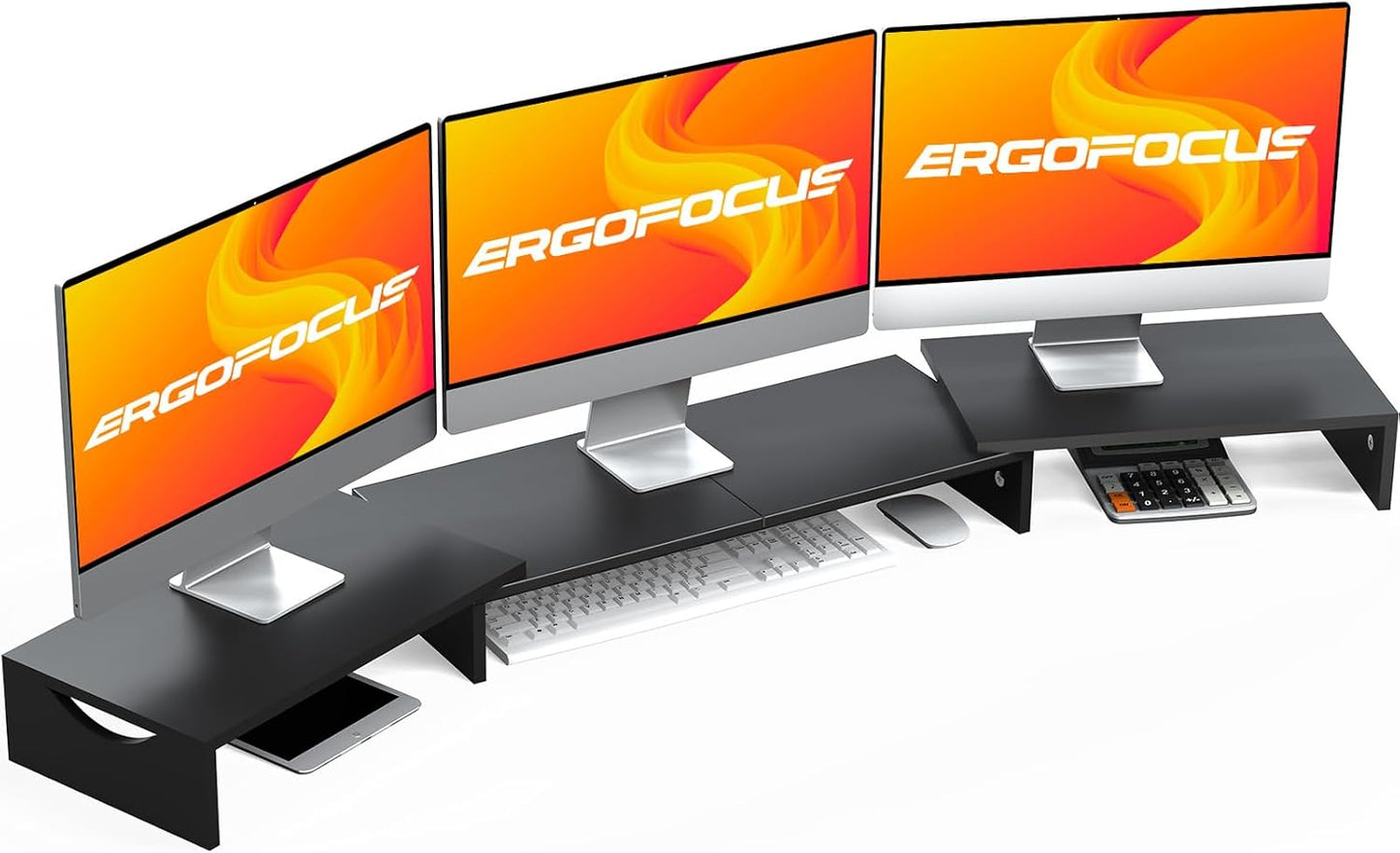 Triple Monitor Stand Riser, Extra Long Monitor Lift for 3 Monitors, Dual Monitor Stand with Length and Angle Adjustable