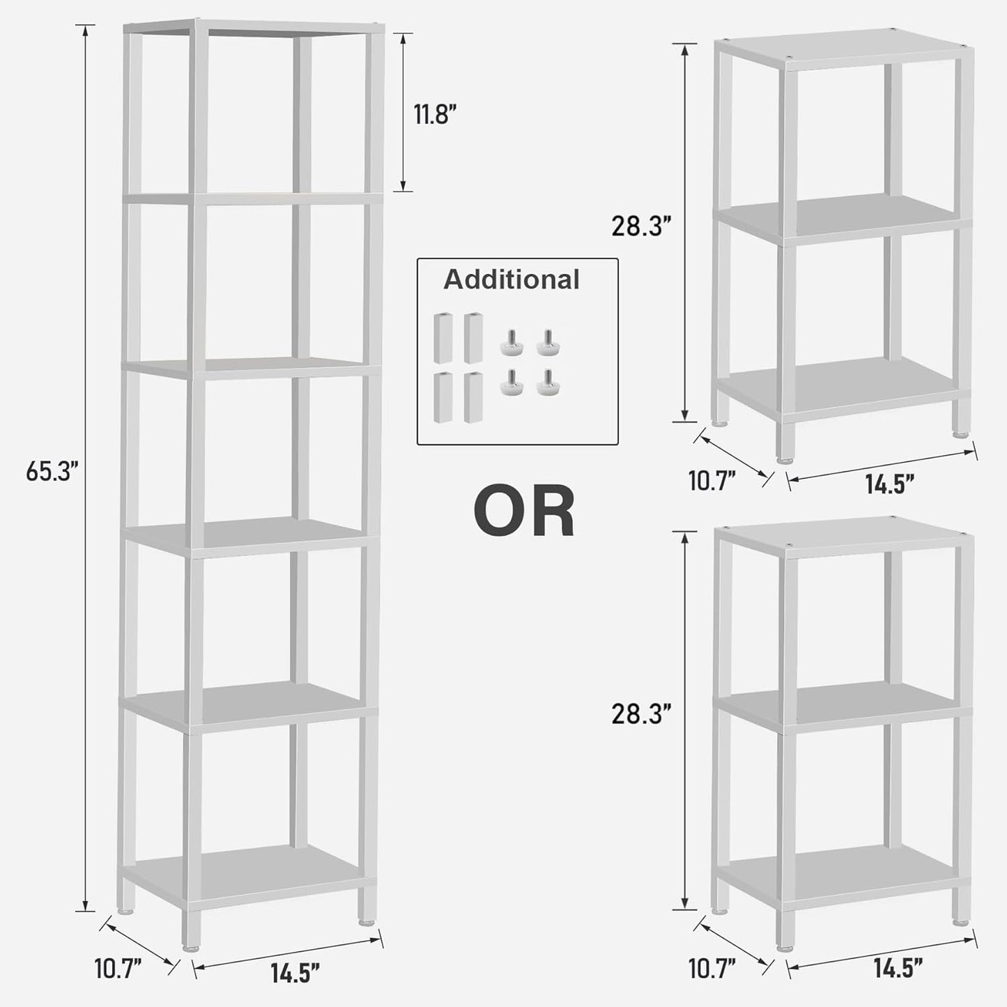 TUTOTAK Bookshelf, 6-Tier Tall Book Shelf, Narrow Bookcase for Small Space, DIY Stackable Bookshelf, for Living Room, Office, Study, Entryway, Industrial, White BS01BW006