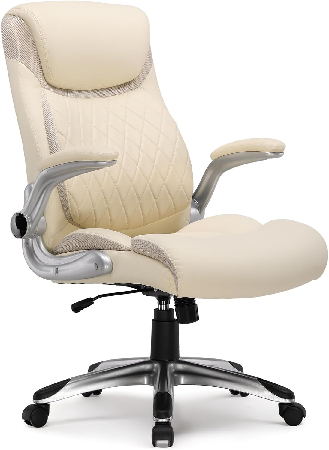 COMHOMA Big and Tall Office Chair, High Back Leather Executive Chair with Pocket Spring Lumbar Support and Flip-up Armrests, Swivel Managerial Office Chair with Adjustable Height， Black
