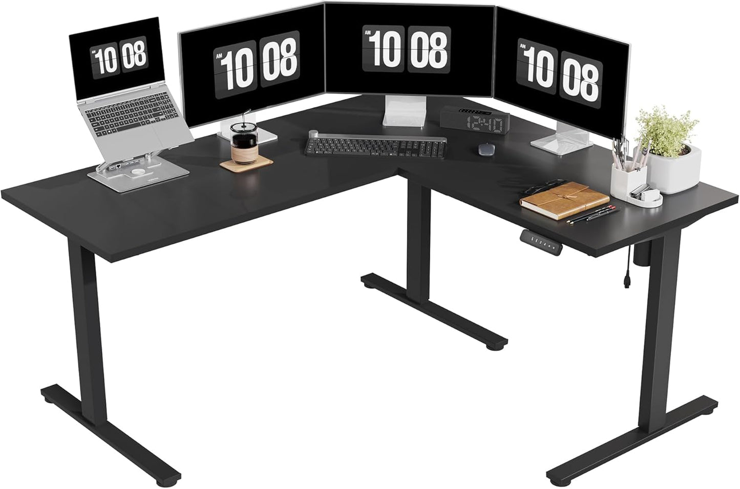SANODESK 71-Inch Large Dual Motor L-Shaped Electric Height Adjustable Standing Desk - Reversible Panel - White Top/White Frame - Ideal for Gaming, Home Office or Computer Workstation