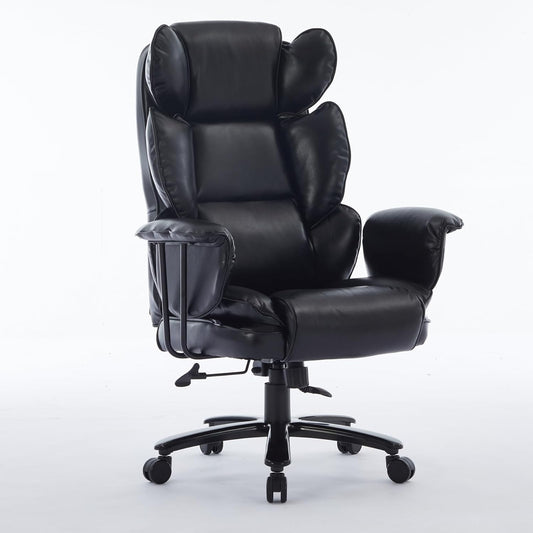 Big and Tall Office Chair, 500 lb. Wide Seat, Ergonomic with Lumbar Support for Low Back Pain Relief, Heavy Duty Office Chair with Clamshell Armrests and Extended Seat (Black)