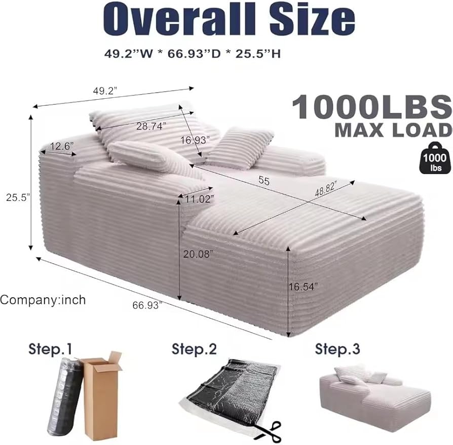 Oversized Chaise Lounge Chair Indoor - 67" Chaise Lounge Chair Indoor Plush Upholstered Sofa Bed with 2 Throw Pillows Armrests