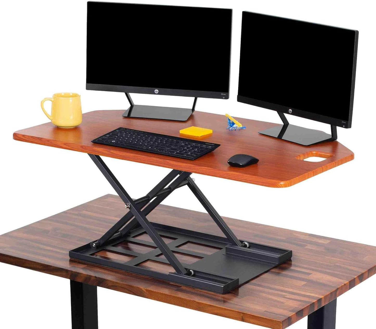 X-Elite Pro 40" Corner Standing Desk Converter with Pneumatic Lift | Adjustable Sit to Stand Riser, L-Shaped Desks & Cubicles | Fully Assembled Computer Workstation (Matte Black)