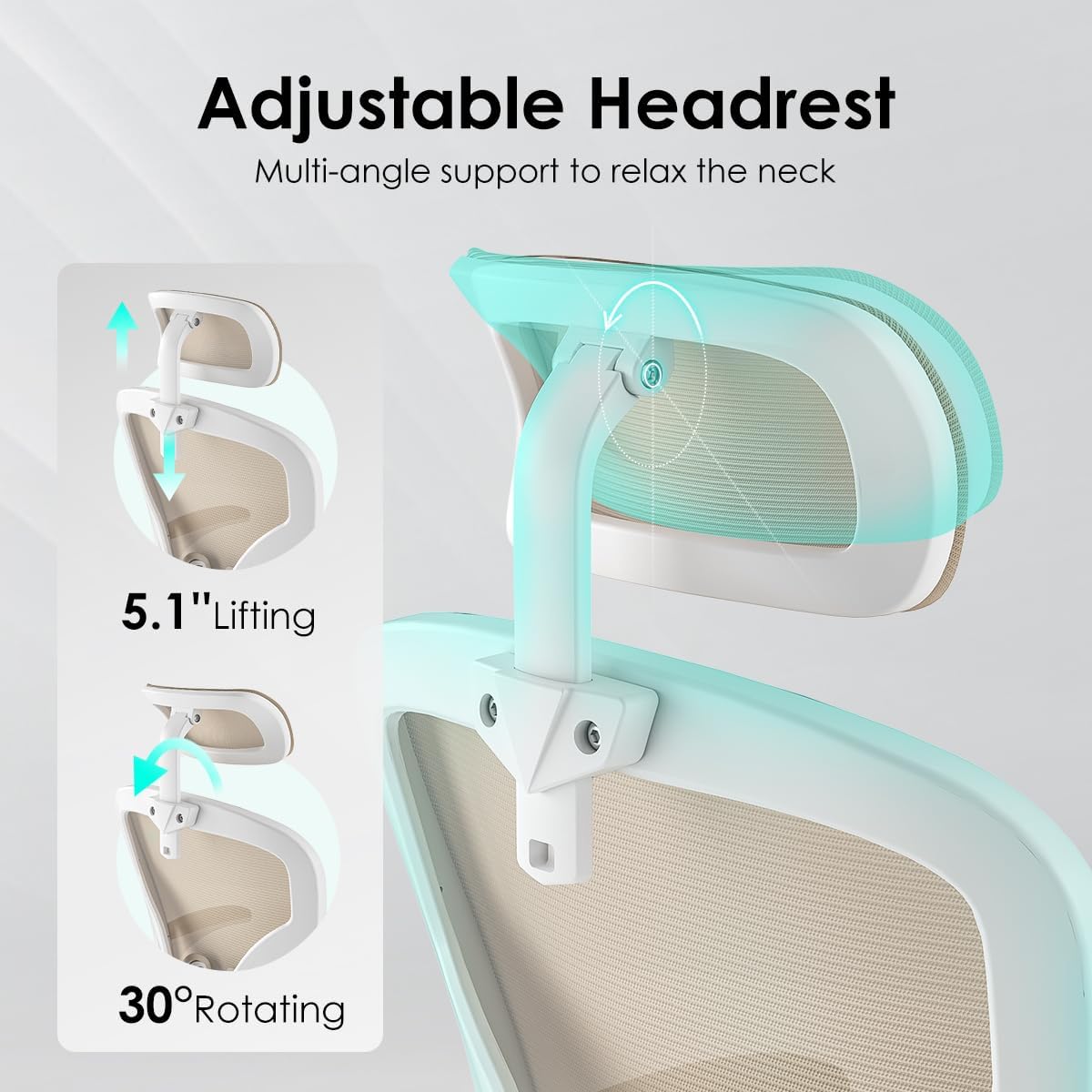 Farini Ergonomic Office Chair, Home Office Desk Chair with Headrest, High Back Computer Chair with Armrests and Adjustable Lumbar Support for Home Office Study Room, White & Khaki