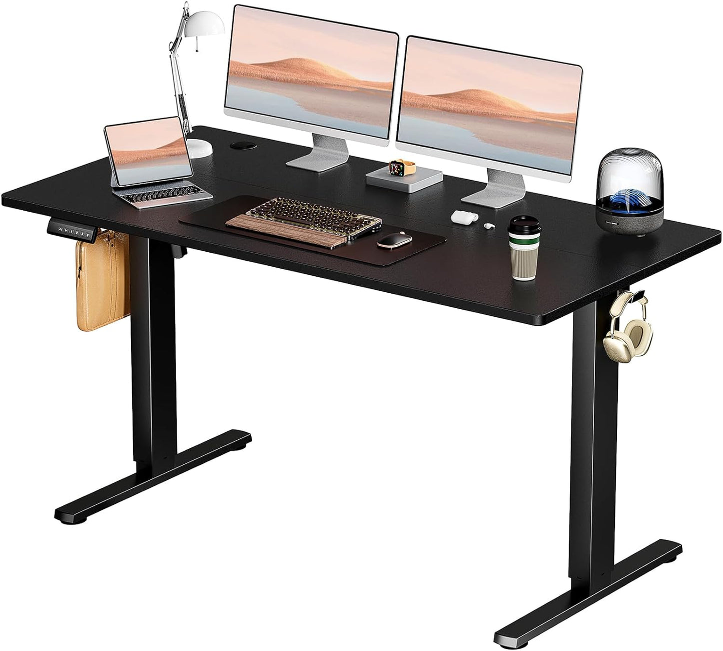 SMUG Standing Desk, Adjustable Height Electric Sit Stand Up Down Computer Table, 55x24 Inch Ergonomic Rising Modern Lift Motorized Gaming Desktop Workstation for Work Home Office - White