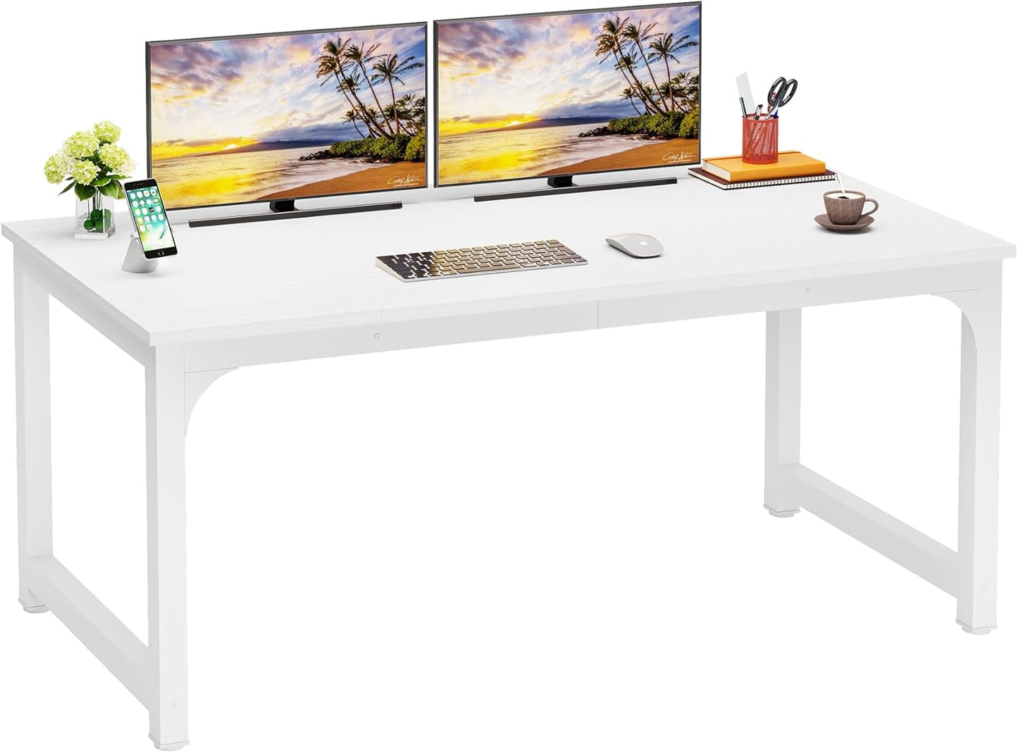 LITTLE TREE 63 Inch Large Executive Computer Office Desk, Brown+Black