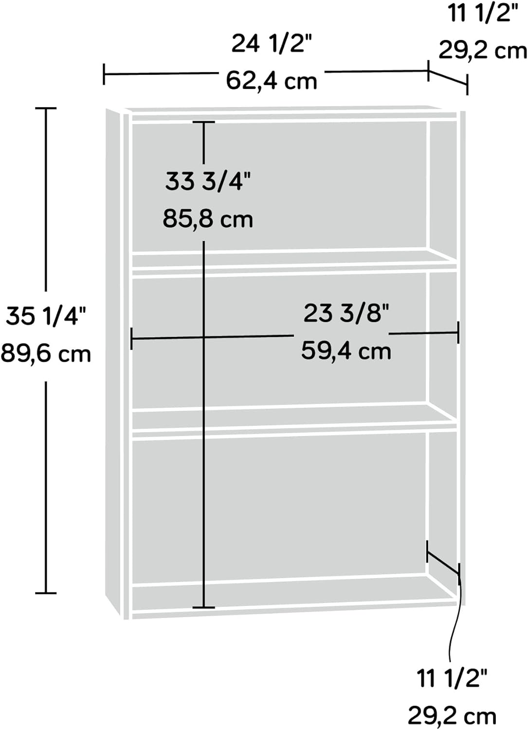 Sauder Beginnings 3-Shelf Bookcase, Bookshelf with Adjustable Storage Shelves, in Brook Cherry finish
