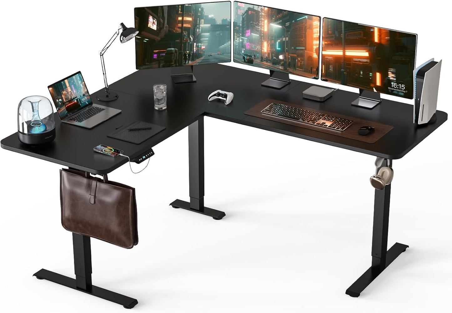 Upgrade Version 63 * 55 inch L Shaped Electric Adjustable Height Standing Desk, Corner Stand Up Desk, Sit Stand Computer L Table for Gaming Office