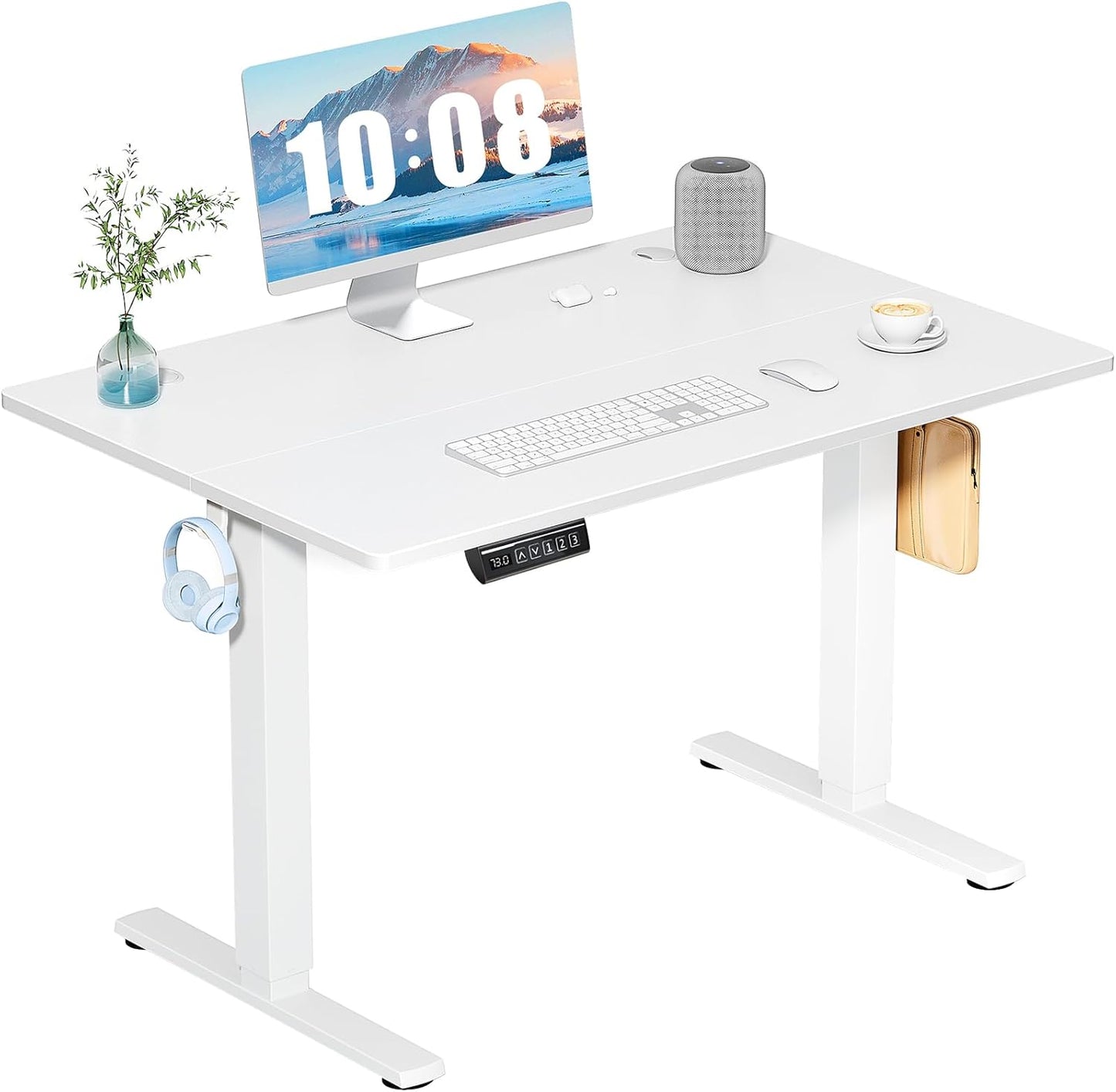 SMUG Standing Desk, Adjustable Height Electric Sit Stand Up Down Computer Table, 55x24 Inch Ergonomic Rising Modern Lift Motorized Gaming Desktop Workstation for Work Home Office - White