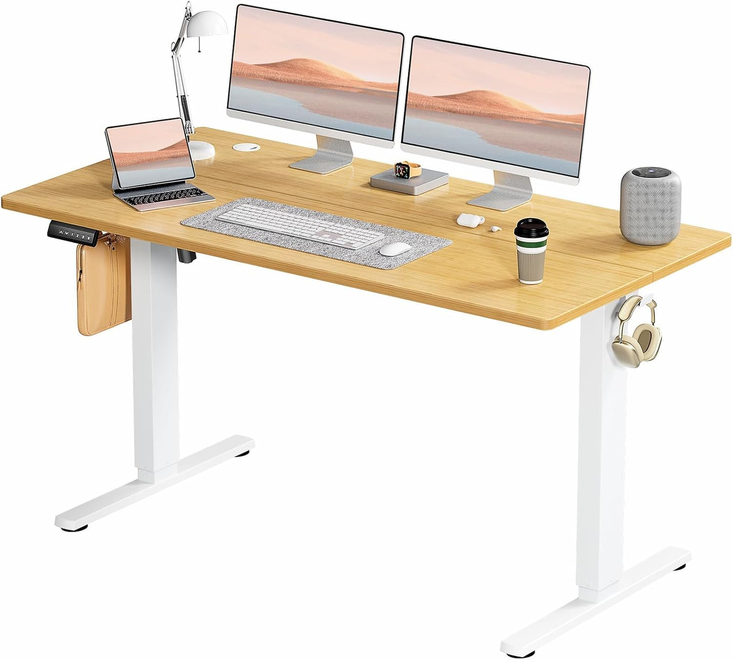 SMUG Standing Desk, Adjustable Height Electric Sit Stand Up Down Computer Table, 55x24 Inch Ergonomic Rising Modern Lift Motorized Gaming Desktop Workstation for Work Home Office - White