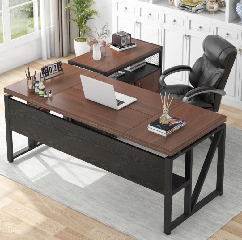 Tribesigns L Shaped Desk with Drawer Cabinet, 63" Executive Computer Desk and lateral File Cabinet, 2 Piece Home Office Furniture with Drawers for Hanging File, Doors with Locks (Gray, 63 inches)